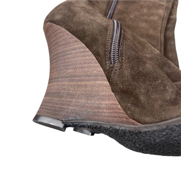 ZARA Brown Suede Leather Wedge Cuffed Knee High Boots Size 37 Made in Spain GUC - Picture 6 of 10